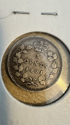 1901 Canada Victoria Silver 5 Cents - Au Choice Stunning Toning J/489