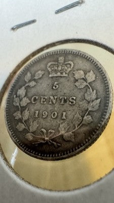 1901 Canada Victoria Silver 5 Cents - Au Choice Stunning Toning J/489