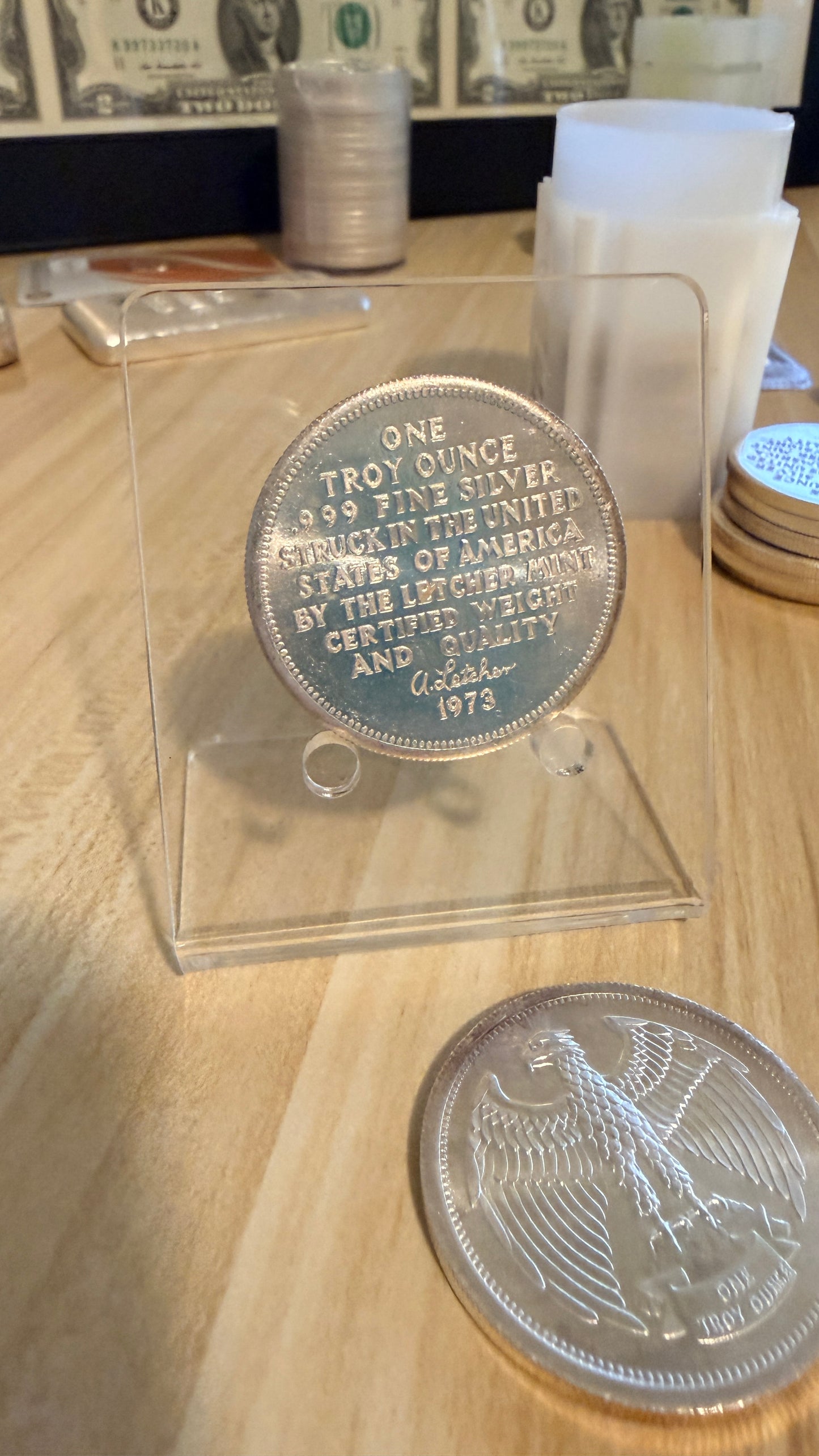 1973 One Troy Ounce .999 Fine Silver Eagle Round The Letcher Mint