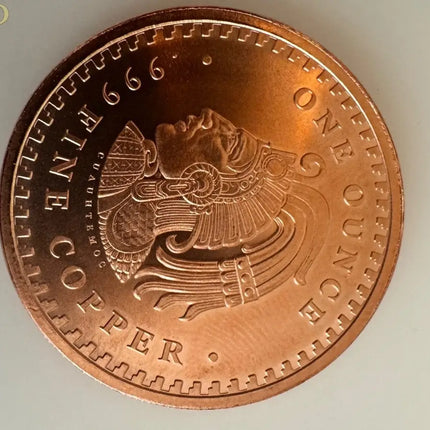 1 AVDP oz copper coin Aztec Mayan Calendar Cuauhtemoc Genventro