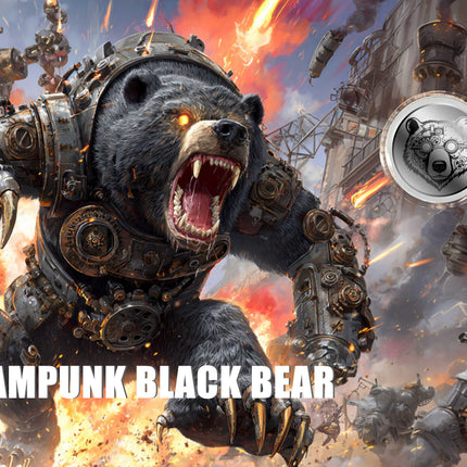 2026 Liberia Steampunk Black Bear 1/1000 oz Platinum Coin in Card (03/11)