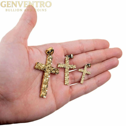 14K Gold Gold Nugget Cross Pendant 925 Sterling Silver MORF
