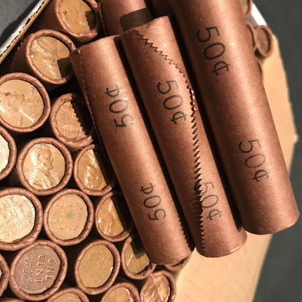 TIGHTLY CRIMPED ROLLS OF OLD WRAPPED WHEAT PENNIES Wholesale Wheat Cents