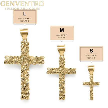 14K Gold Gold Nugget Cross Pendant 925 Sterling Silver MORF
