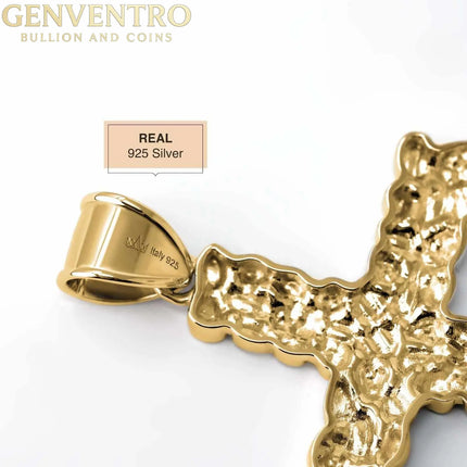 14K Gold Gold Nugget Cross Pendant 925 Sterling Silver MORF