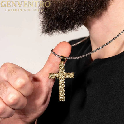 14K Gold Gold Nugget Cross Pendant 925 Sterling Silver MORF