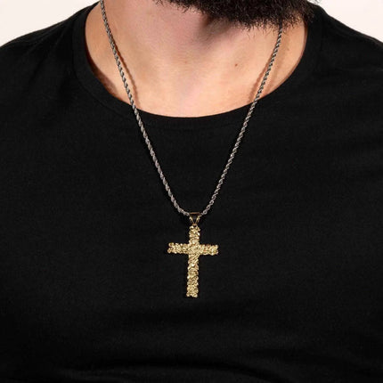 14K Gold Gold Nugget Cross Pendant 925 Sterling Silver MORF