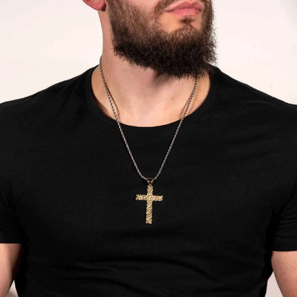 14K Gold Gold Nugget Cross Pendant 925 Sterling Silver MORF