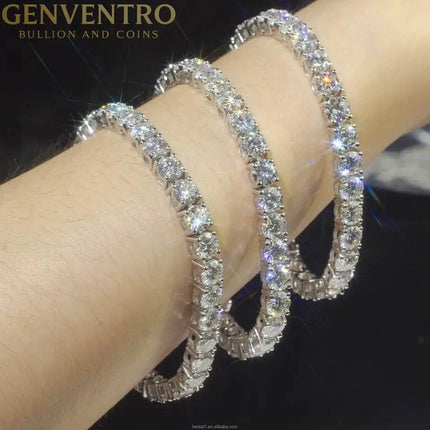 VVS1 Moissanite S925 & 14K Tennis Chain/Necklace and Bracelet, 6–26 Inch, 2–6.5mm Round Cut D-Grade Certified Moissanite, Sterling Silver White Gold Plated, Hypoallergenic Hip Hop Jewelry FITINY Jewelry