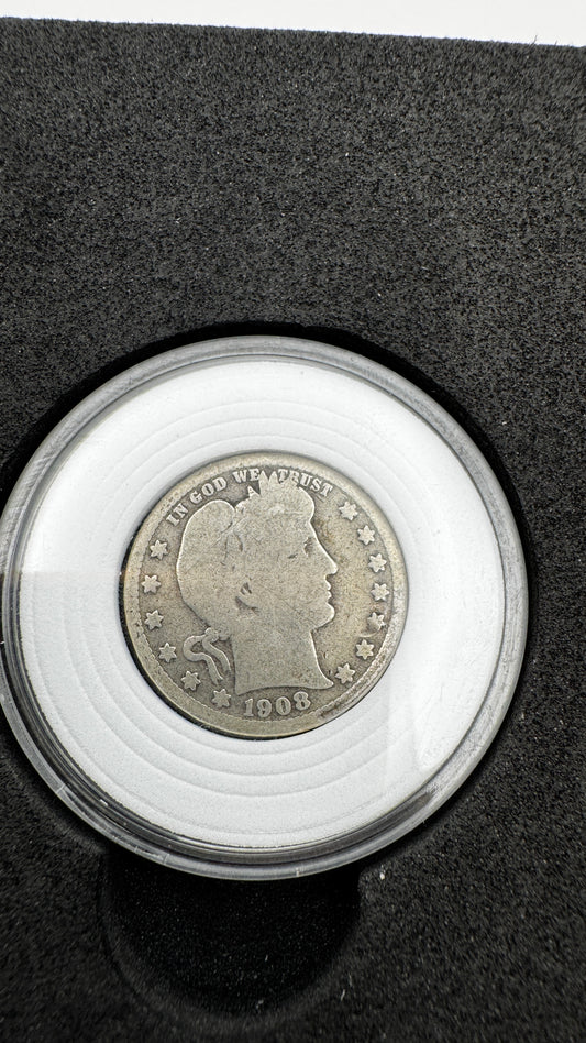 1908 Barber Half Dollar – Circulated US Mint 90% Silver Coin (No Mint Mark!)