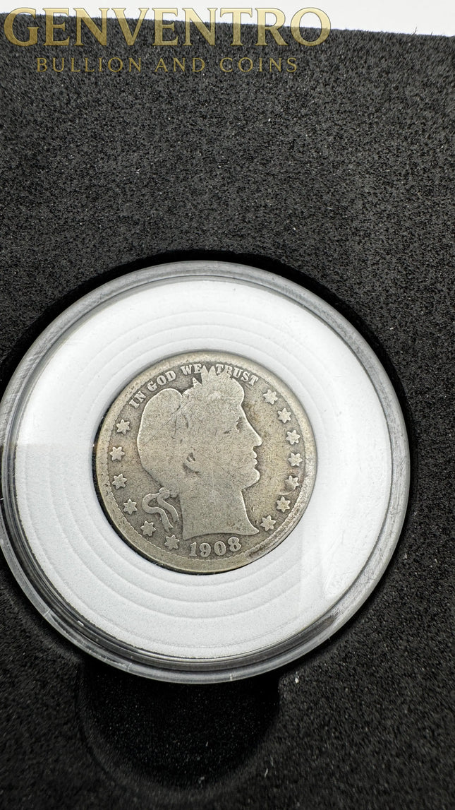 1908 Barber Half Dollar – Circulated US Mint 90% Silver Coin (No Mint Mark!) Genventro