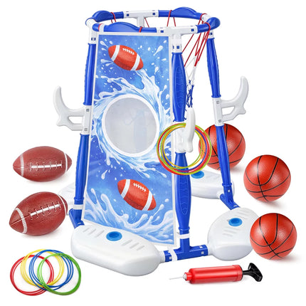 Pool Basketball Hoop, 3-in-1 Floating Basketball Hoop & Football Ring Games