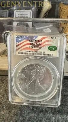 2025-W American Silver Eagle CAC MS70 First Delivery Genventro