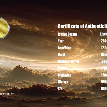 2026 liberia venus 1/1000 oz gold proof coin in assay card