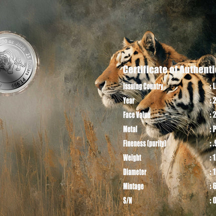 2026 liberia tiger 1/500 oz platinum bu coin in assay card