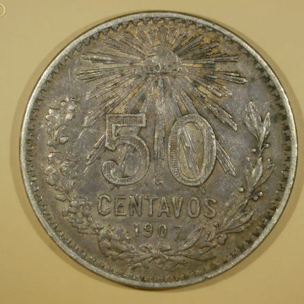 1907 Mexico 50 Cents Silver Cap & Rays #RMC01 Genventro Bullion and Coins