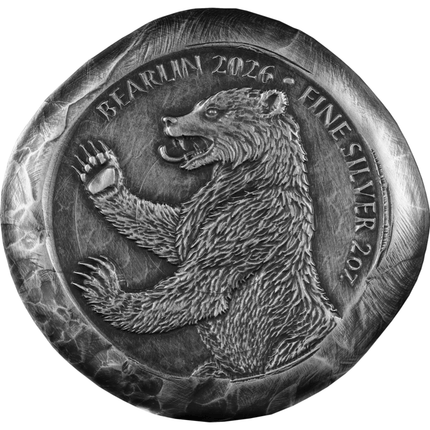 2026 germania bearlin 2 oz silver cast round art bars/rounds, animal theme, famous places, in stock items, art bars/rounds
