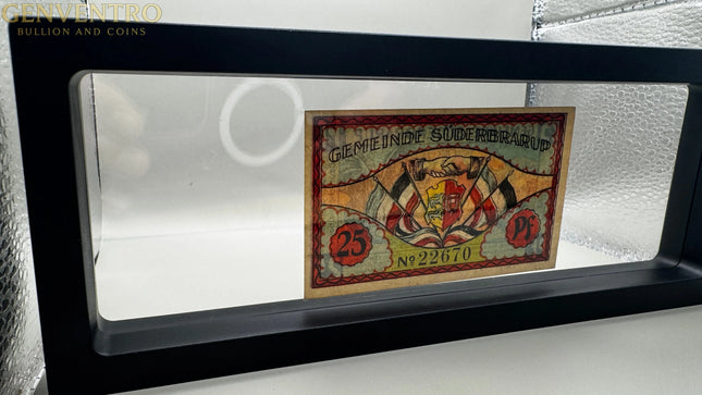 Framed Uncirculated Süderbrarup – 25 Pfennig Note 1921 in frame Genventro