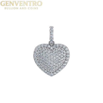 10K White Gold Round Diamond Womens Puffy Heart Pendant 3/8 Cttw Diamond World
