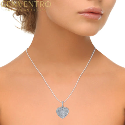 10K White Gold Round Diamond Womens Puffy Heart Pendant 3/8 Cttw Diamond World