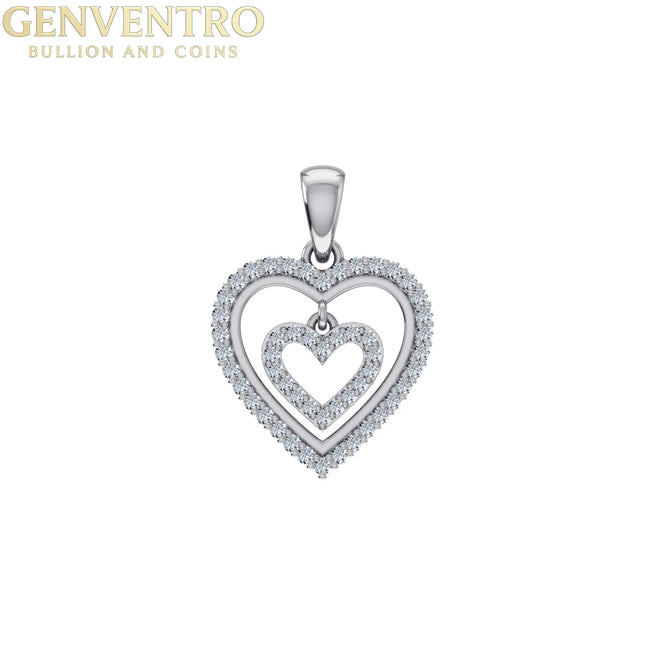 10K White Gold Round Diamond Womens Double Heart Pendant 1/4 Cttw Diamond World
