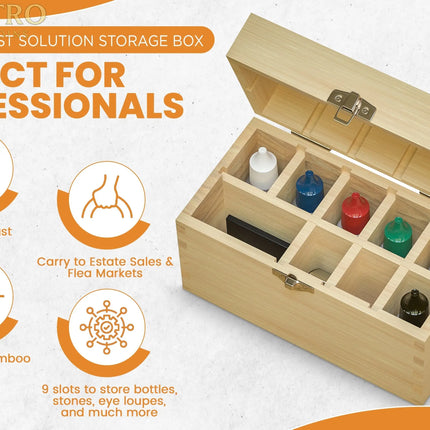 9 Slotted Large Wooden Bamboo Handcrafted Storage Box for Gold Silver Platinum Acid Jewelry Test Kit and Supplies GOLD TESTING EQUIPMENT