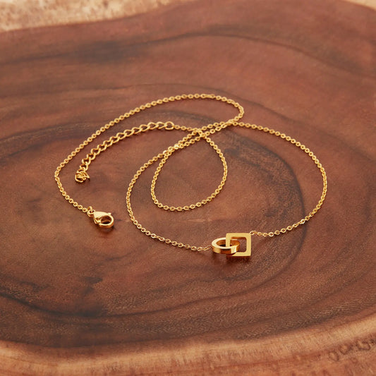 Interlocked Circle and Square Necklace