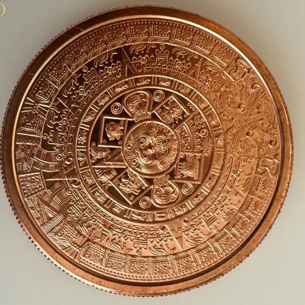 1 AVDP oz copper coin Aztec Mayan Calendar Cuauhtemoc Genventro