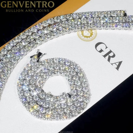 VVS1 Moissanite S925 & 14K Tennis Chain/Necklace and Bracelet, 6–26 Inch, 2–6.5mm Round Cut D-Grade Certified Moissanite, Sterling Silver White Gold Plated, Hypoallergenic Hip Hop Jewelry FITINY Jewelry