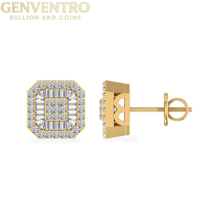 10K Yellow Gold Round Diamond Square Shape Stud Earrings 5/8 Cttw Diamond World