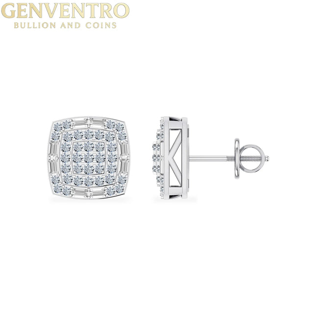 10K White Gold Round Diamond Square Shape Stud Earrings 1/2 Cttw Diamond World