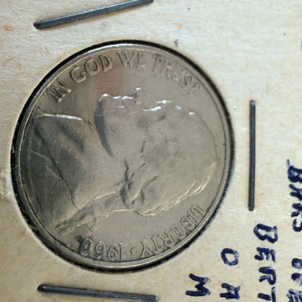 1960-D Jefferson Nickel Bars over Bert - Filled Mint Mark - Error Coin Genventro