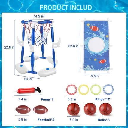 Pool Basketball Hoop, 3-in-1 Floating Basketball Hoop & Football Ring Games
