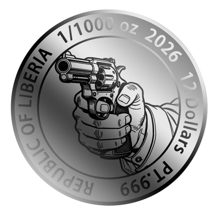 2026 Liberia Revolver 1/1000 oz Platinum Coin in Card (03/06)