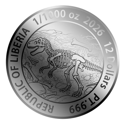 2026 Liberia T-Rex 1/1000 oz Platinum Coin in Card (03/10)