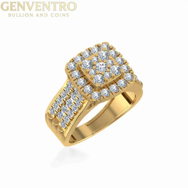 10K Yellow Gold Round Diamond Halo Bridal Cluster Ring 1 7/8 Cttw Diamond World