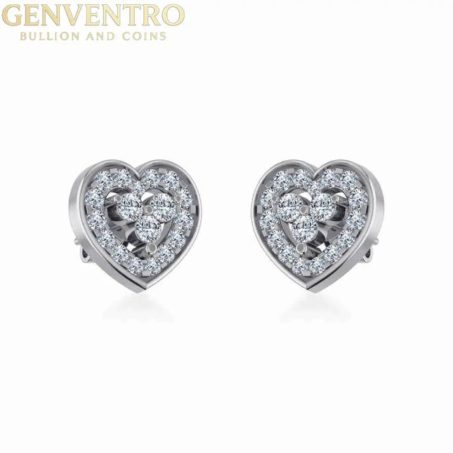 10K White Gold Womens Round Diamond Heart Cluster Earrings 3/8 Cttw Diamond World