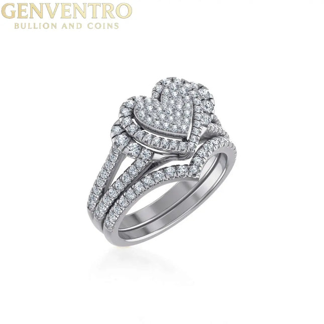 10K White Gold Womens Round Diamond Big Bridal Heart Shape Ring 1 Cttw Diamond World