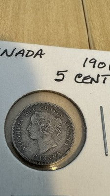 1901 Canada Victoria Silver 5 Cents - Au Choice Stunning Toning J/489