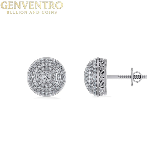 10K White Gold Round Diamond Designer Mens Stud Earring 3/8 Cttw Diamond World