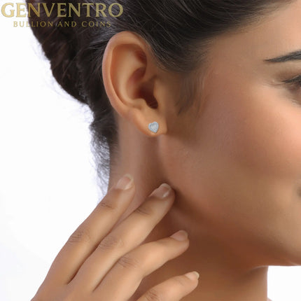 10K White Gold Round Baguette Diamond Heart Designer Earring 1/4 Cttw Diamond World