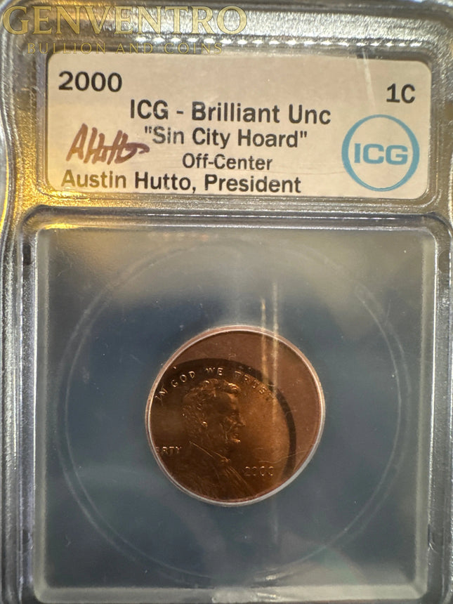2000 Lincoln 1 cent Off Center Strike Error ICG Austin Hutto "Sin City Hoard" Genventro