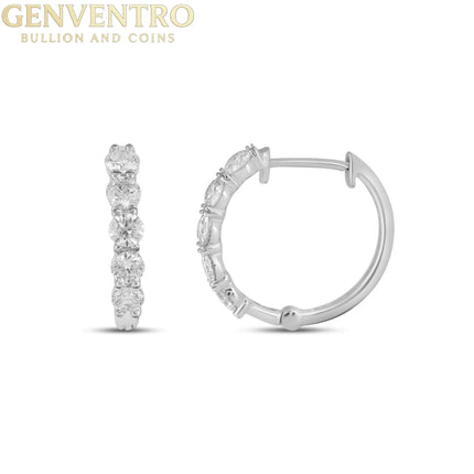 10K White Gold Round Diamond Designer Hoop Earring 7/8 Cttw Diamond World