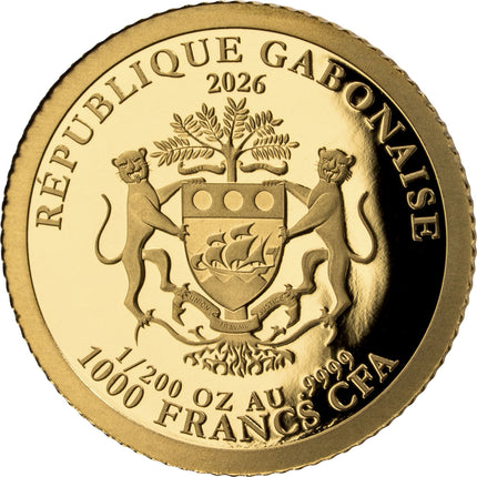2026 Gabon Year of the Horse 1/200 oz Fine Gold Proof Coin in Assay Gift Card