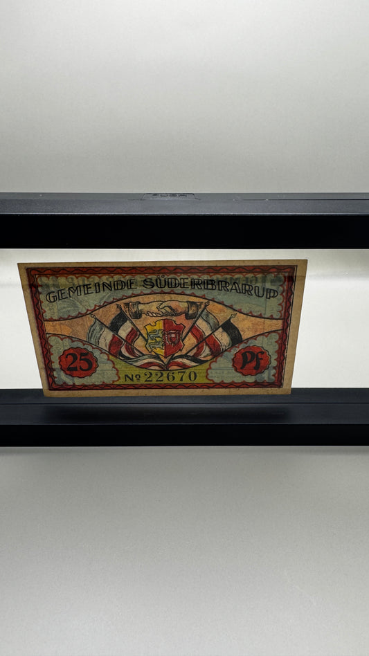 Framed Uncirculated Süderbrarup – 25 Pfennig Note 1921 in frame