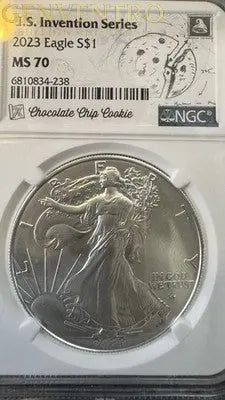 2023 American Silver Eagle US Invention Series NGC MS70 Chocolate Cookie Genventro