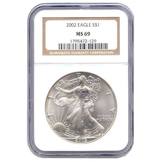 2002 American Silver Eagle $1 NGC MS69 – 1 oz .999 Fine Silver BROWN LABEL