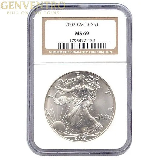 2002 American Silver Eagle $1 NGC MS69 BROWN LABEL Genventro