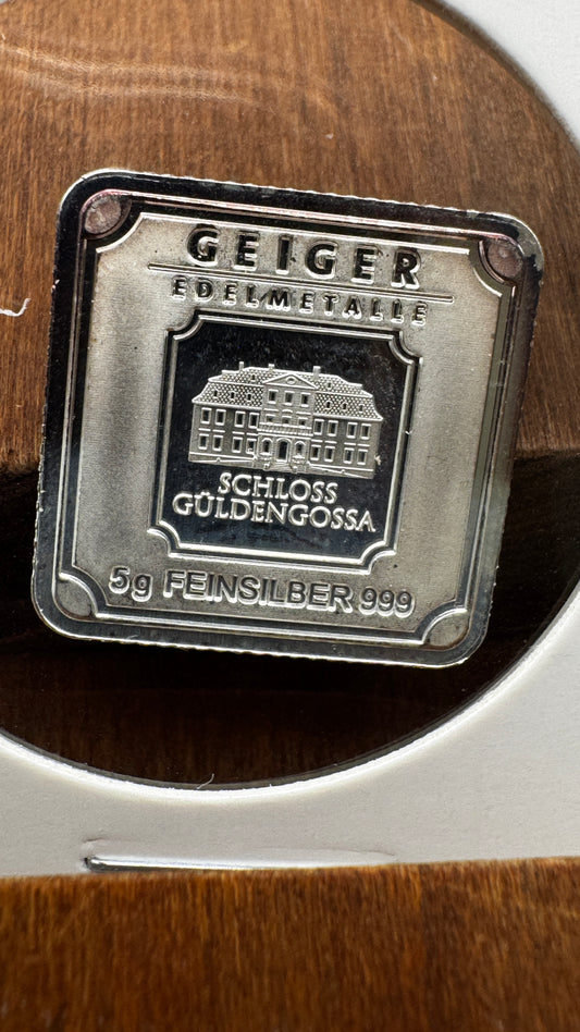 Geiger 5 GRAM PURE .999 SILVER BAR
