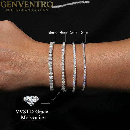 VVS1 Moissanite S925 & 14K Tennis Chain/Necklace and Bracelet, 6–26 Inch, 2–6.5mm Round Cut D-Grade Certified Moissanite, Sterling Silver White Gold Plated, Hypoallergenic Hip Hop Jewelry FITINY Jewelry